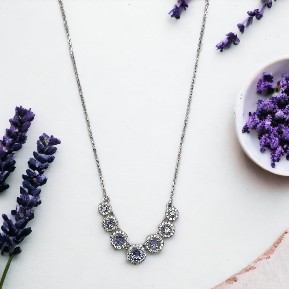 Sterling Tanzanite Necklace S925 Silver Purple Gemstone